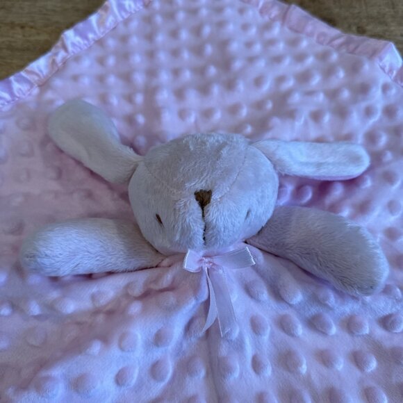Pink Bunny Lovey Plush Minky Dot Security Blanket Satin Like Trim Pro Goleem - Picture 2 of 6